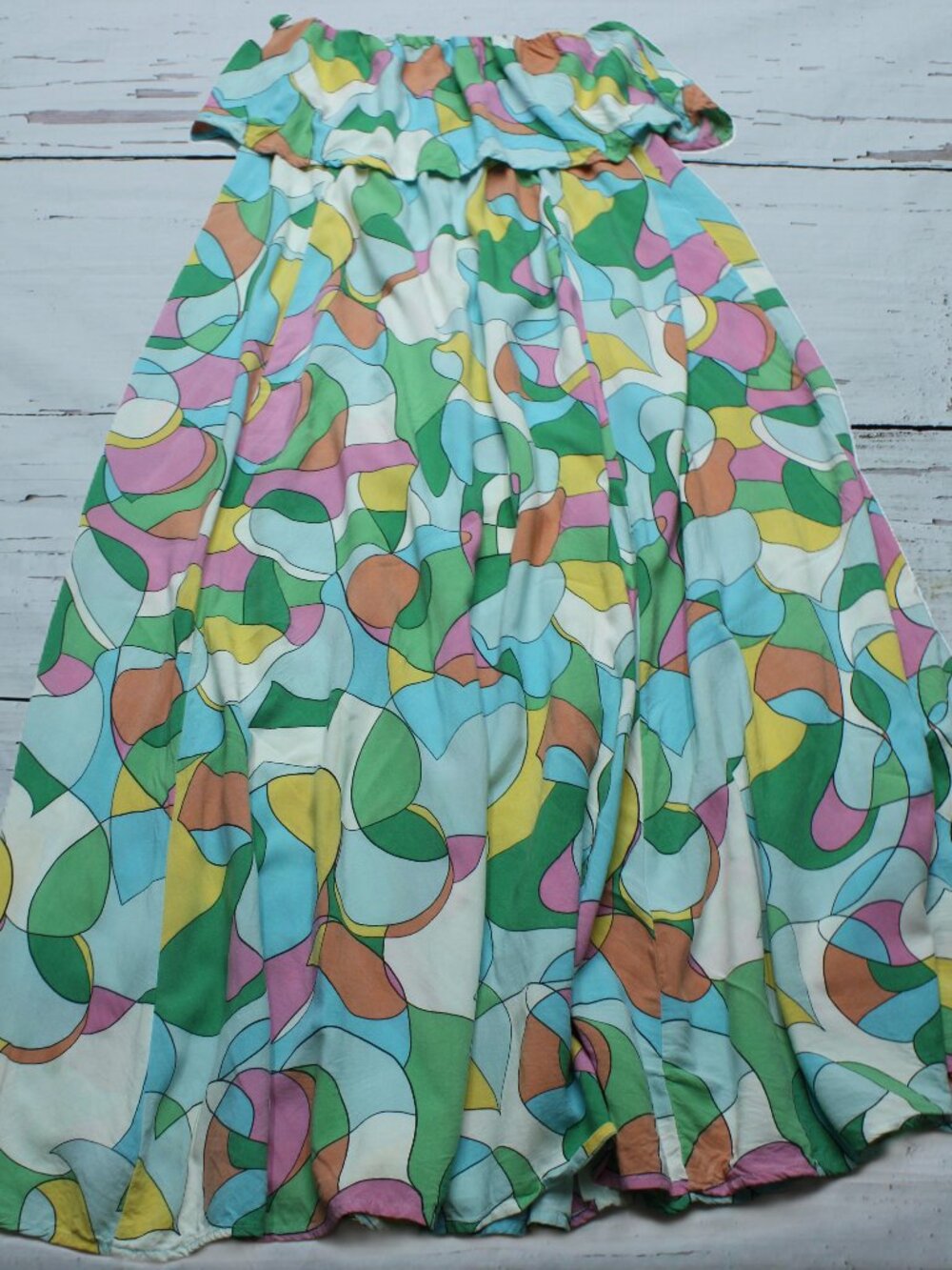 Japna Abstract Graphic Print Rayon Strapless Maxi Dress Multicolor Size L Boho - Picture 2 of 8